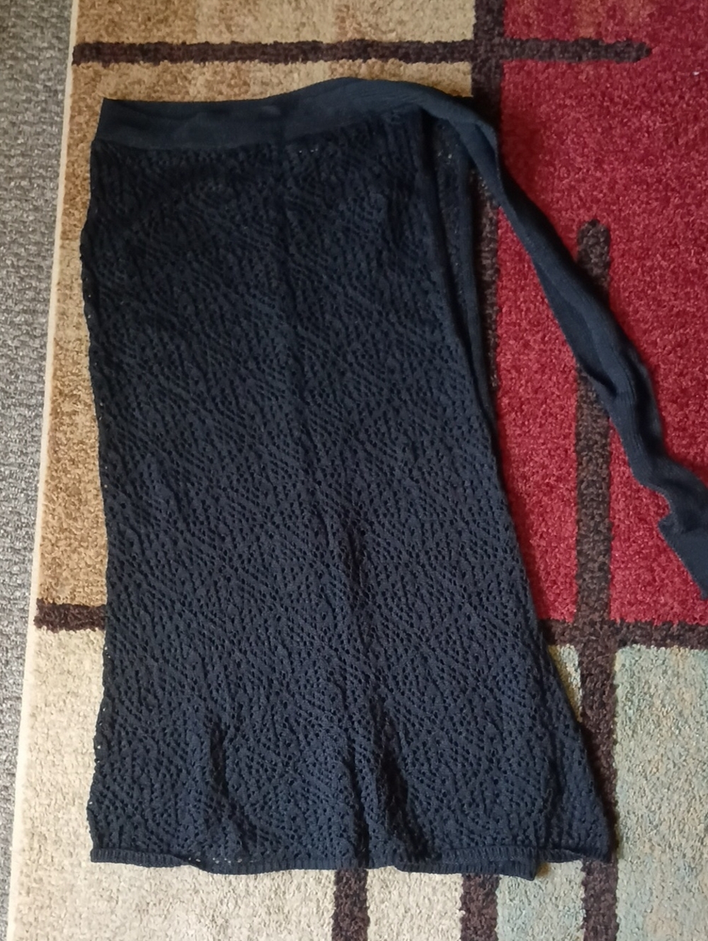 Long Black Crochet Wrap Around For Swim Wear Size L/XL New Never Used No Tags